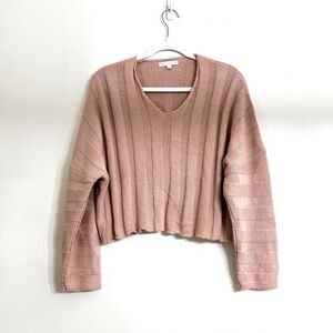 Don’t Ask Why Women’s Thick Ribbed Cropped Pullover Sweater Size OS Coffee Vneck